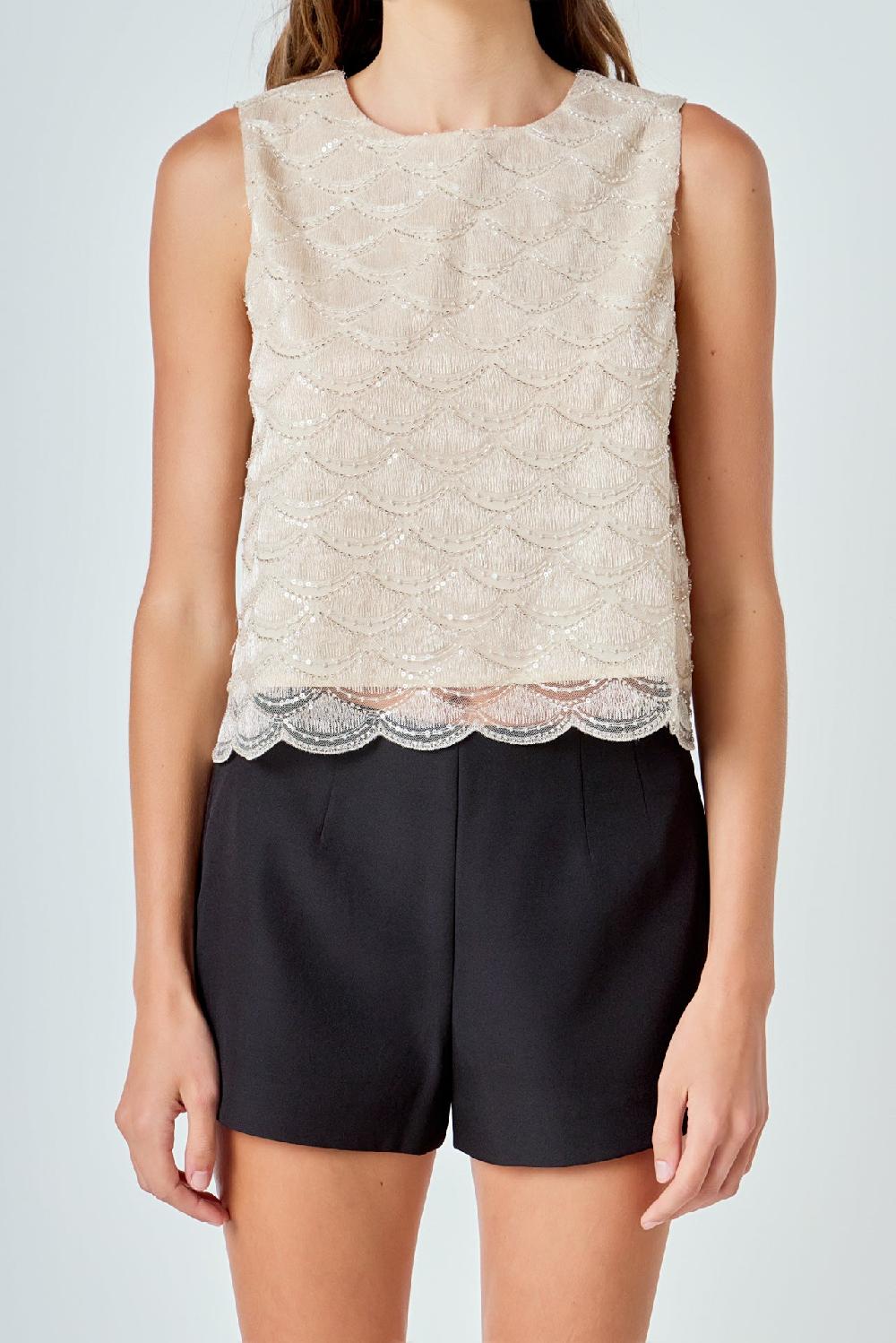 Endless Rose Sequins Embellished Top CHAMPAGNE