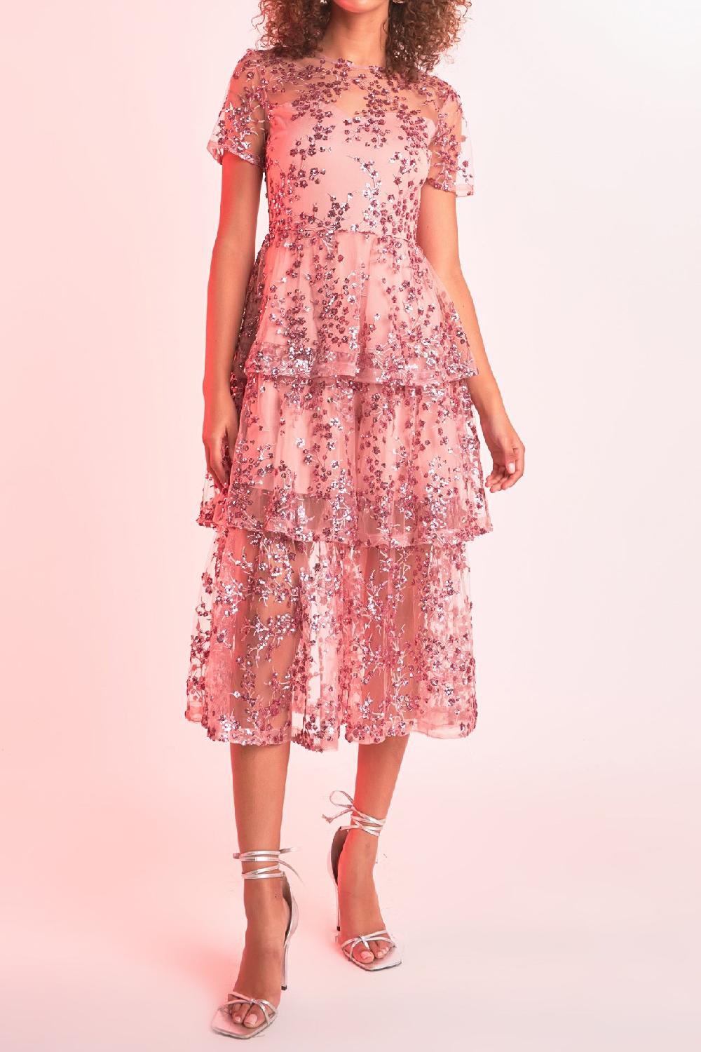 Endless Rose Sequins Embroidered Maxi Dress PINK