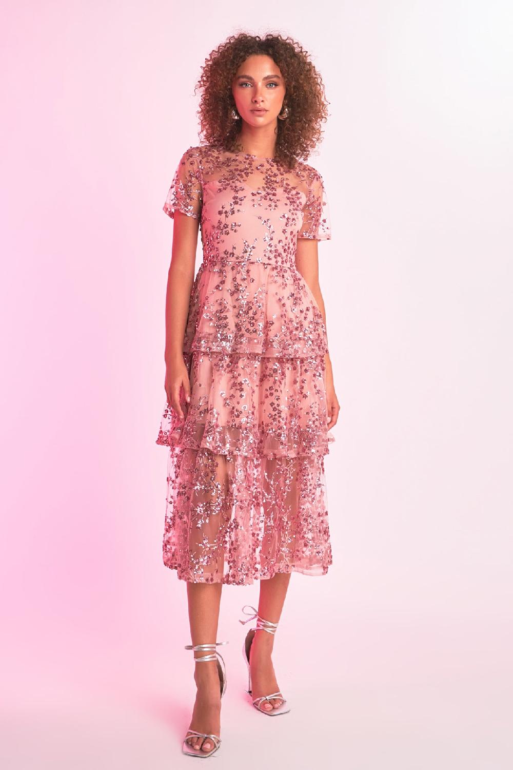 endless rose Sequins Embroidered Maxi Dress PINK