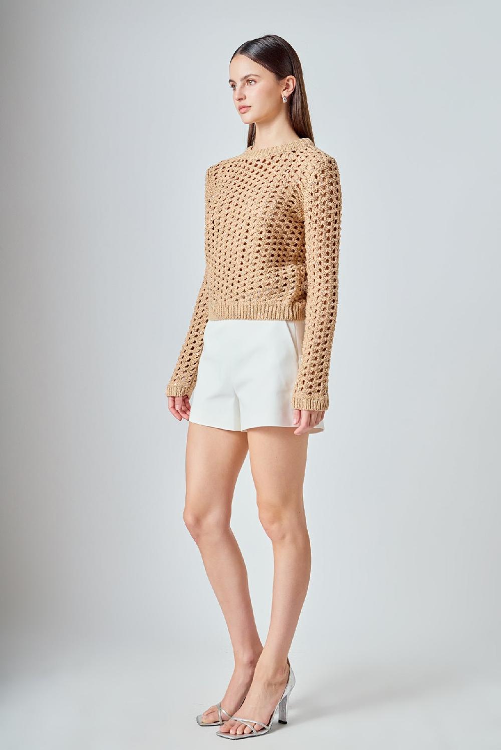 Endless Rose Sequins Knit Long Sleeve Top BEIGE