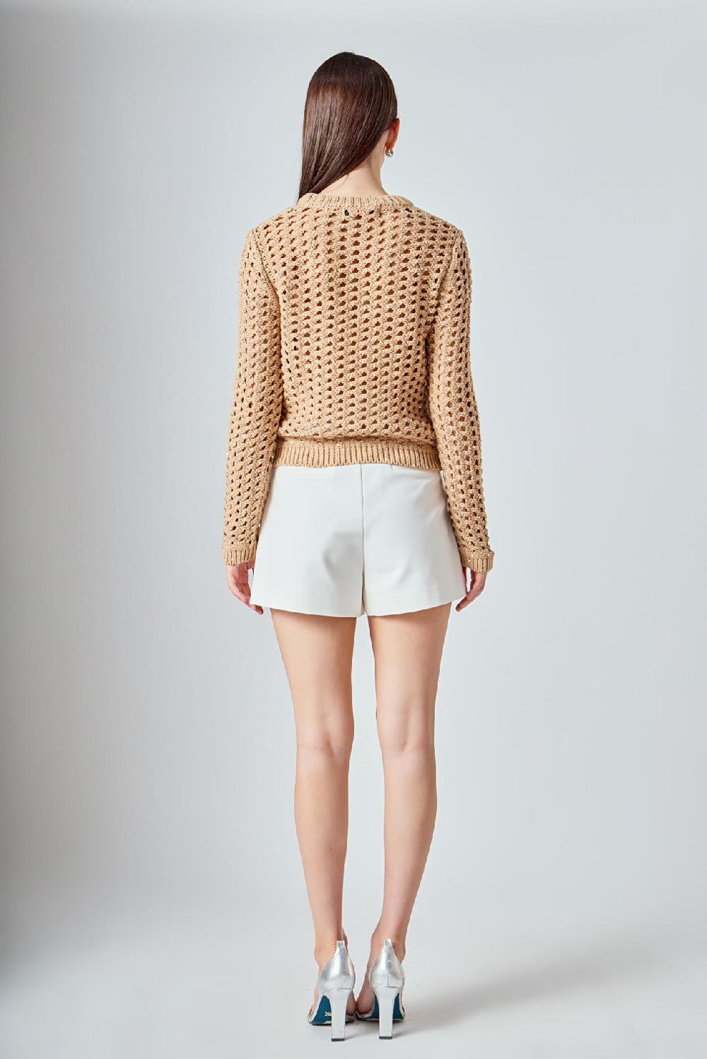 Endless Rose Sequins Knit Long Sleeve Top BEIGE