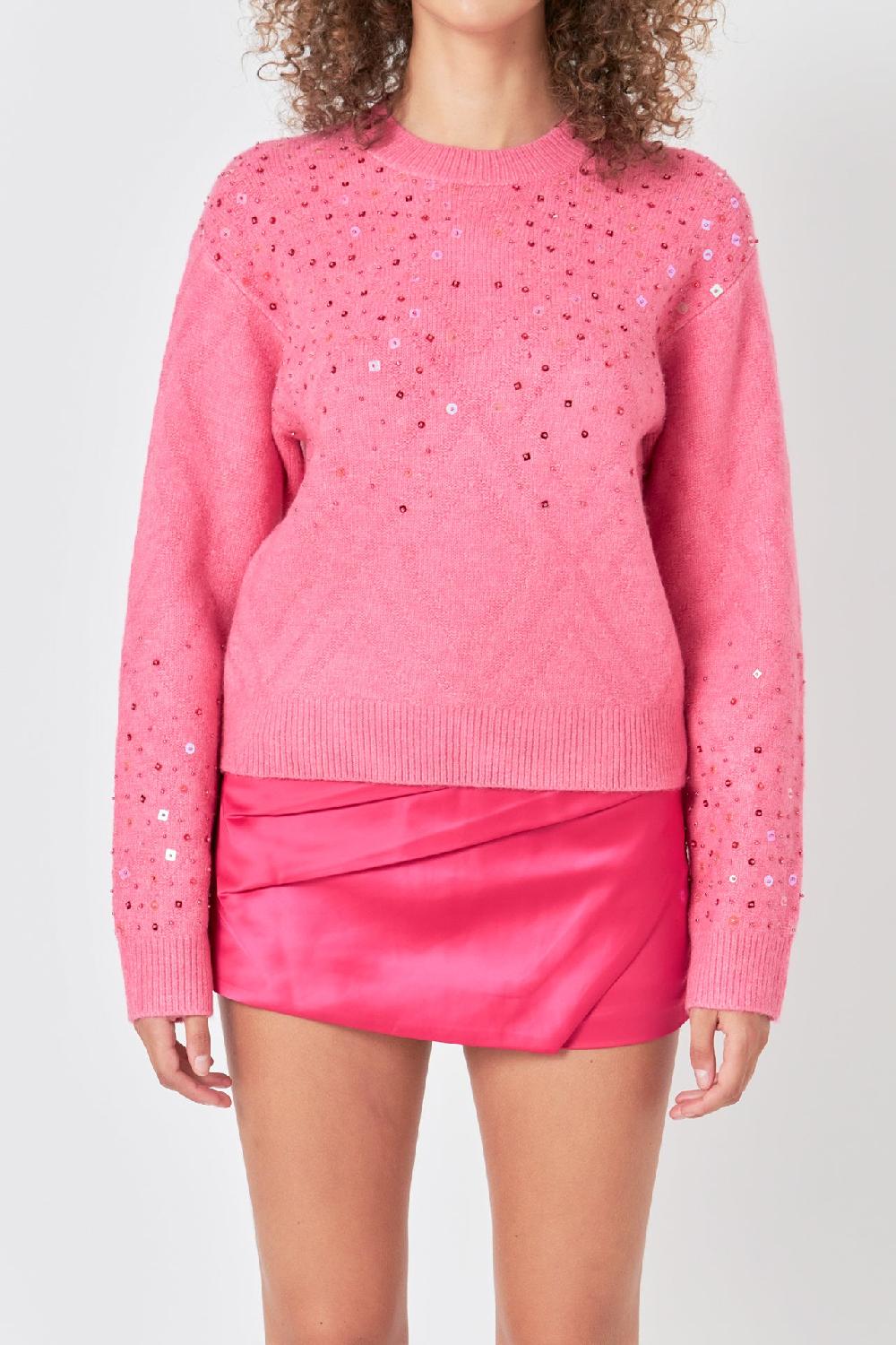 Endless Rose Sequins Knit Sweater PINK