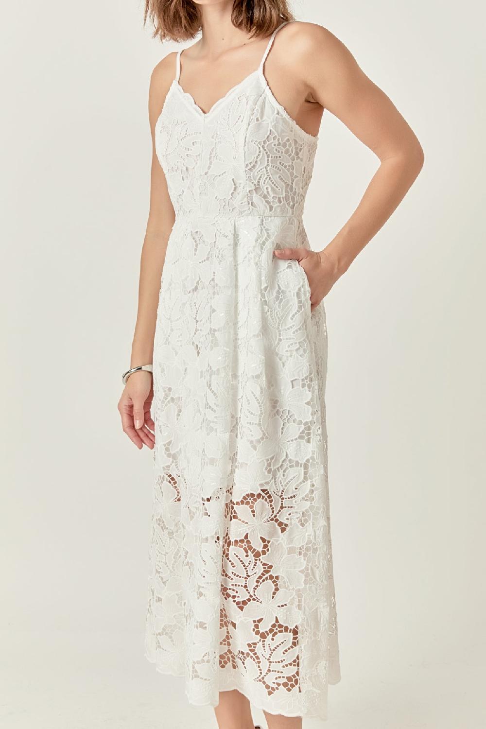Endless Rose Sequins Lace Midi Dress WHITE