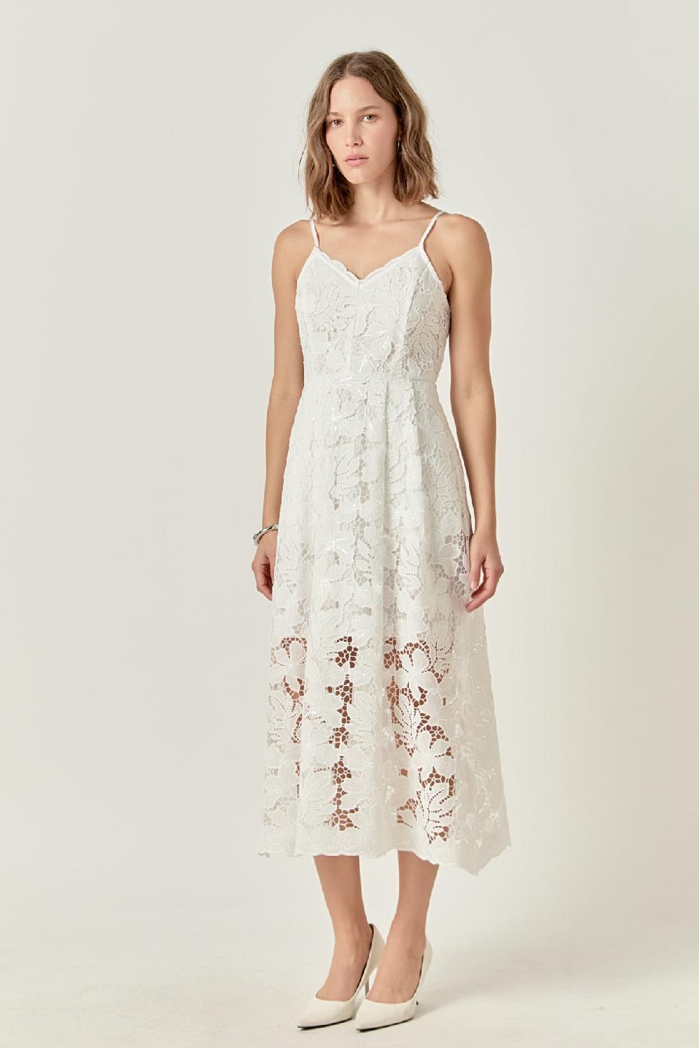 Endless Rose Sequins Lace Midi Dress WHITE