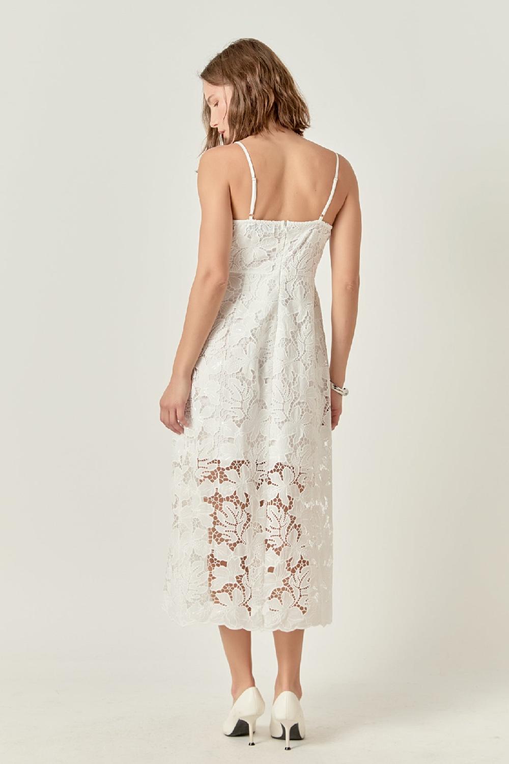 Endless Rose Sequins Lace Midi Dress WHITE