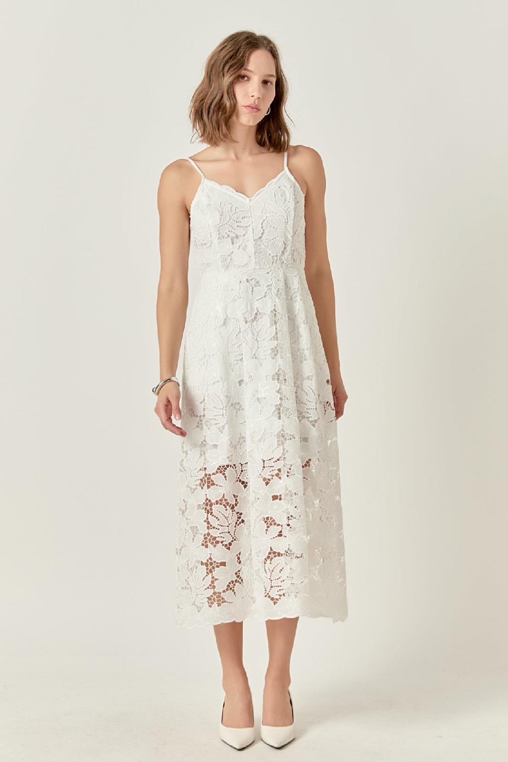 endless rose Sequins Lace Midi Dress WHITE