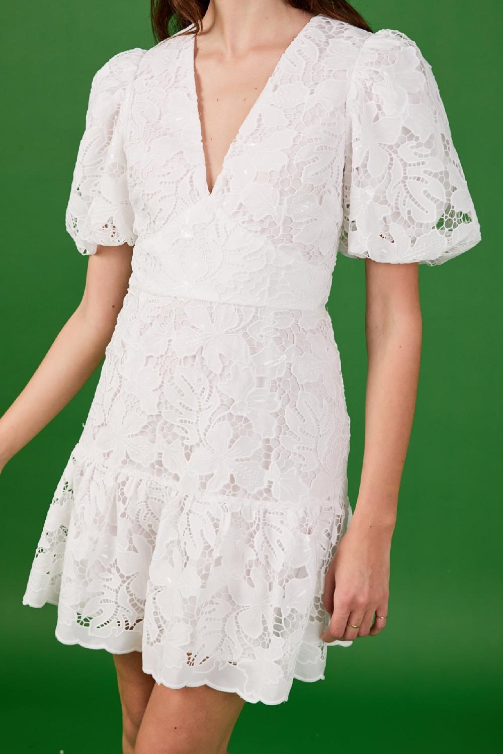 Endless Rose Sequins Lace Mini Dress WHITE