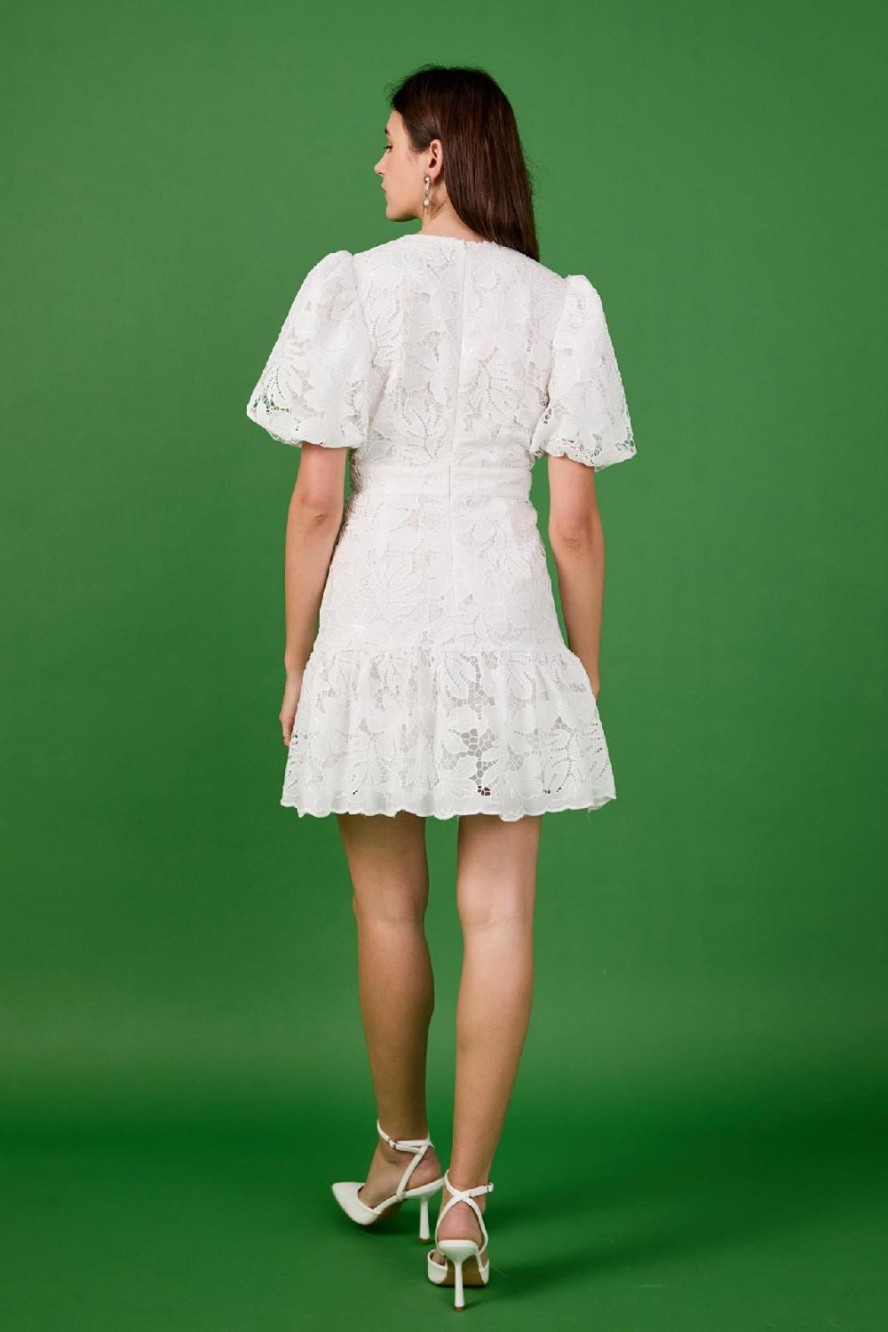 Endless Rose Sequins Lace Mini Dress WHITE