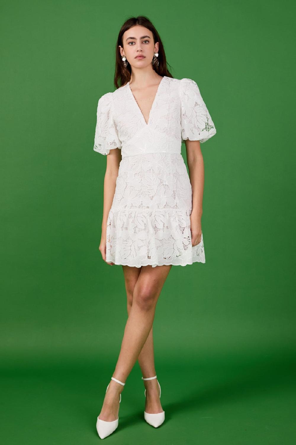 endless rose Sequins Lace Mini Dress WHITE