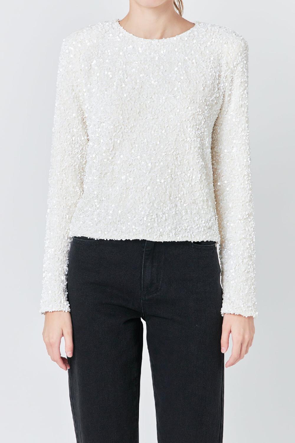Endless Rose Sequins Long Sleeve Top IVORY