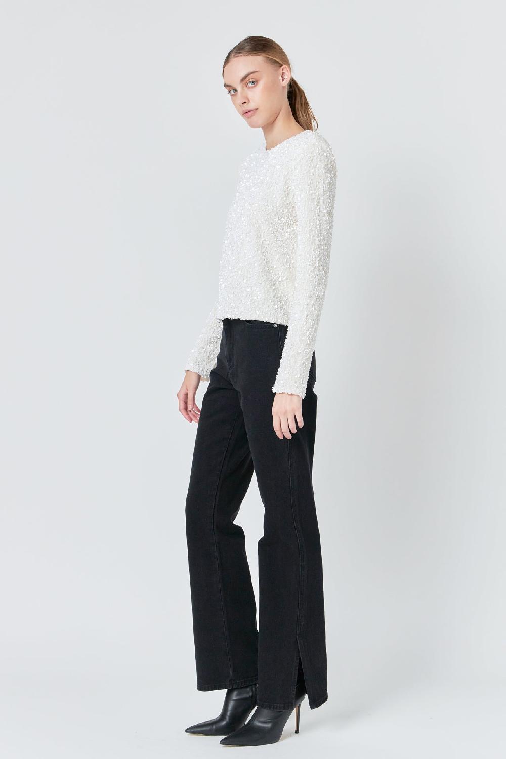 Endless Rose Sequins Long Sleeve Top IVORY