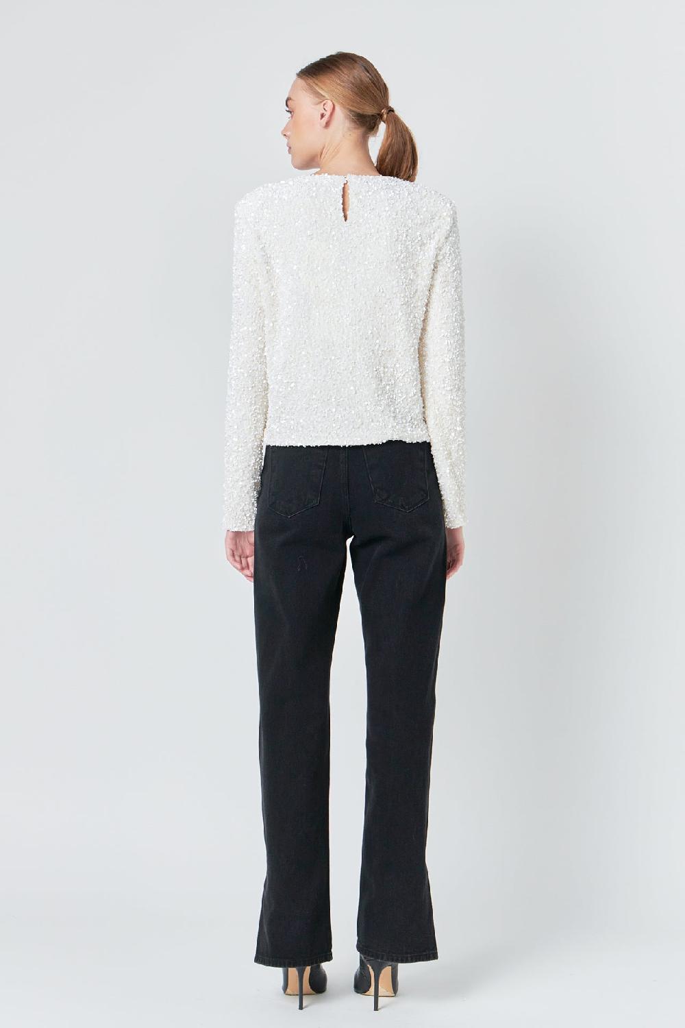 Endless Rose Sequins Long Sleeve Top IVORY