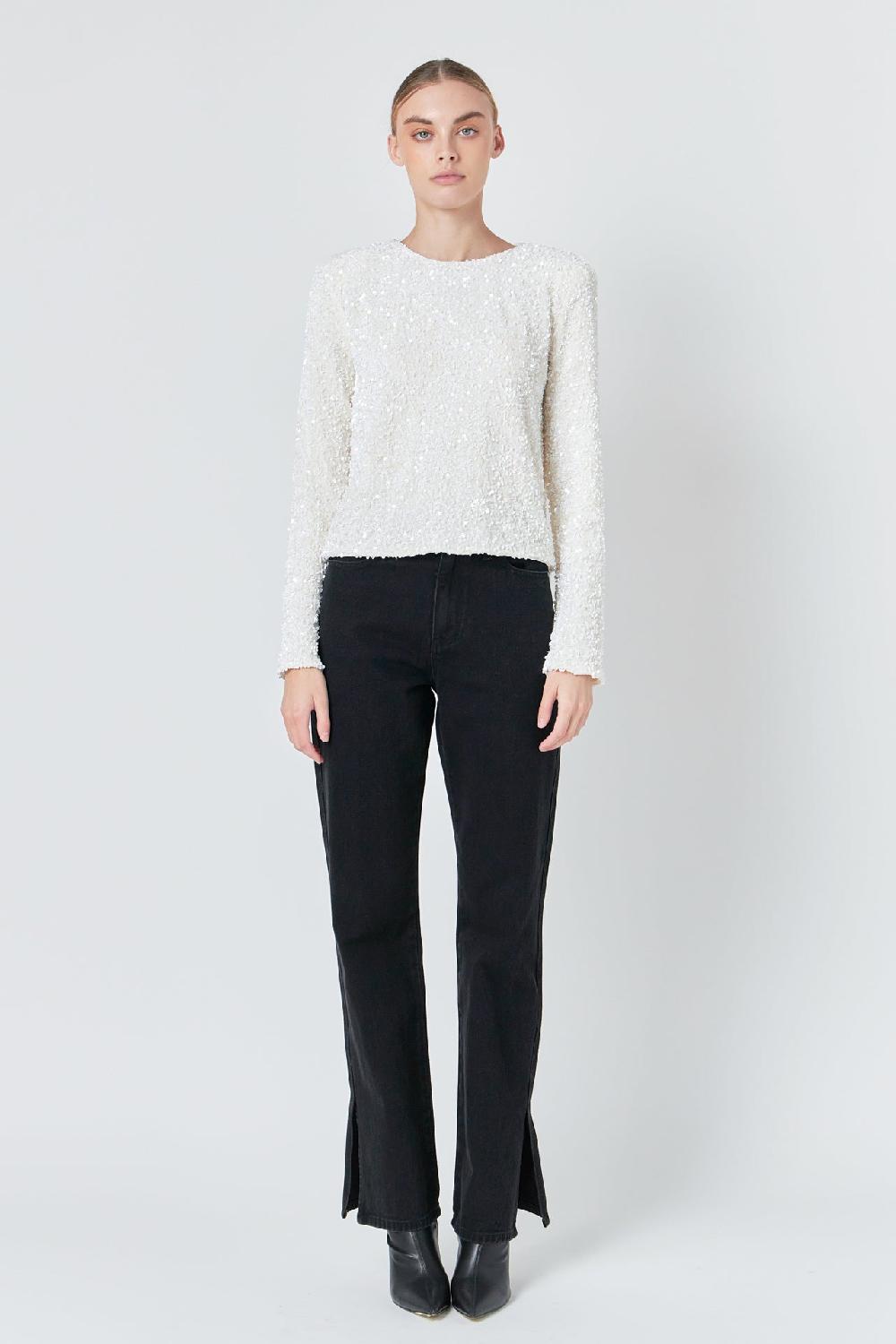 endless rose Sequins Long Sleeve Top IVORY