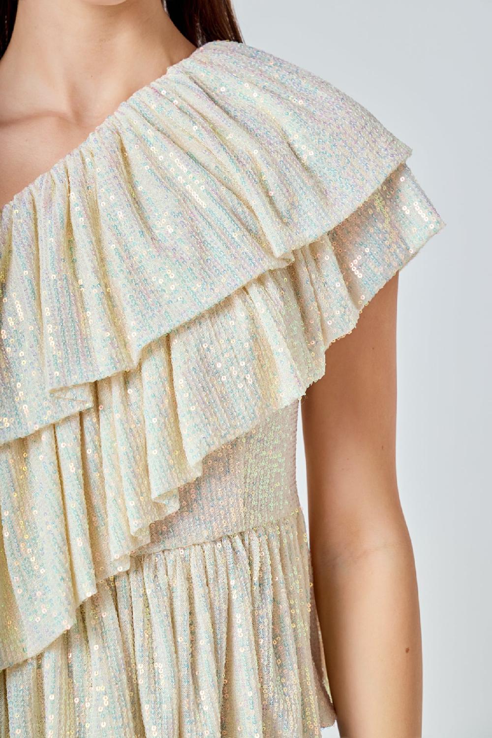 Endless Rose Sequins One Shoulder Ruffle Top OPAL