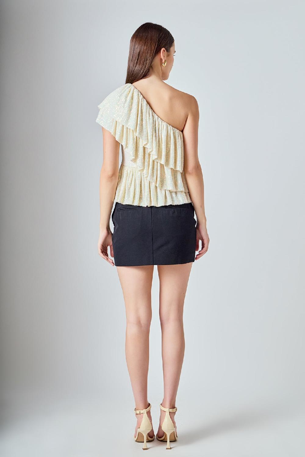 Endless Rose Sequins One Shoulder Ruffle Top OPAL