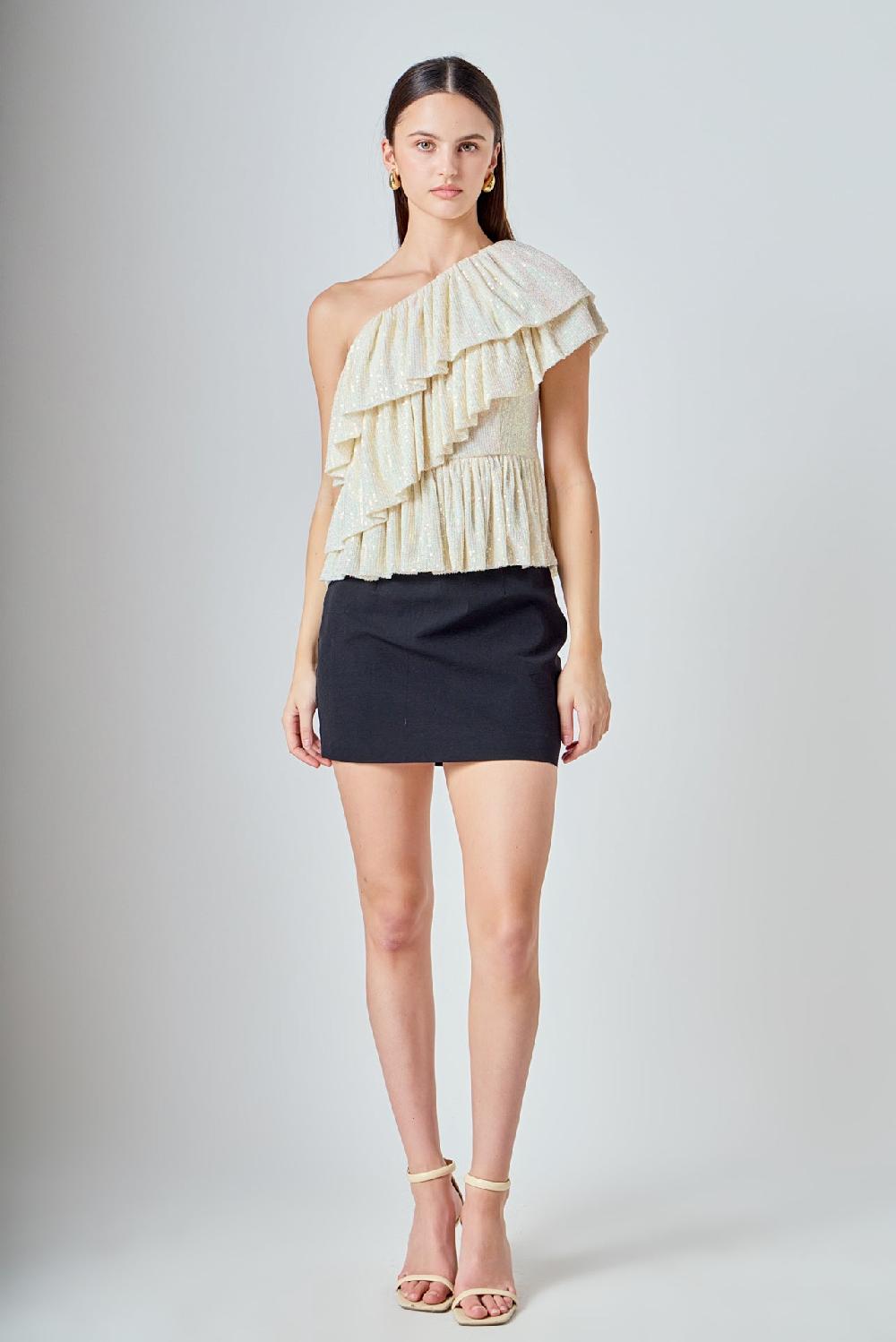 endless rose Sequins One Shoulder Ruffle Top OPAL