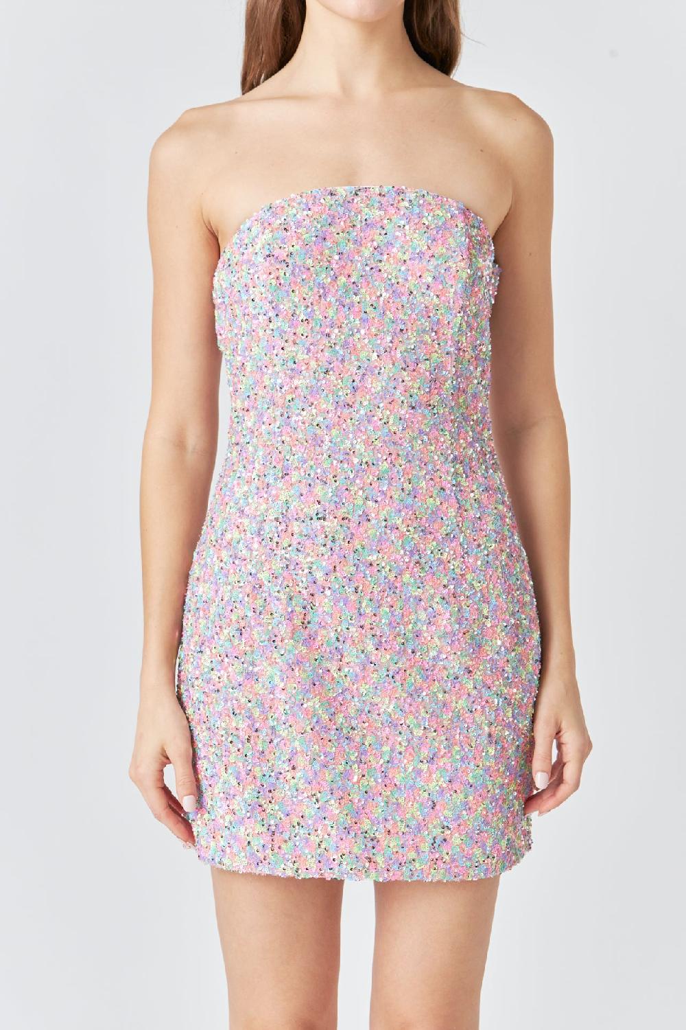 Endless Rose Sequins Strapless Mini Dress CONFETTI