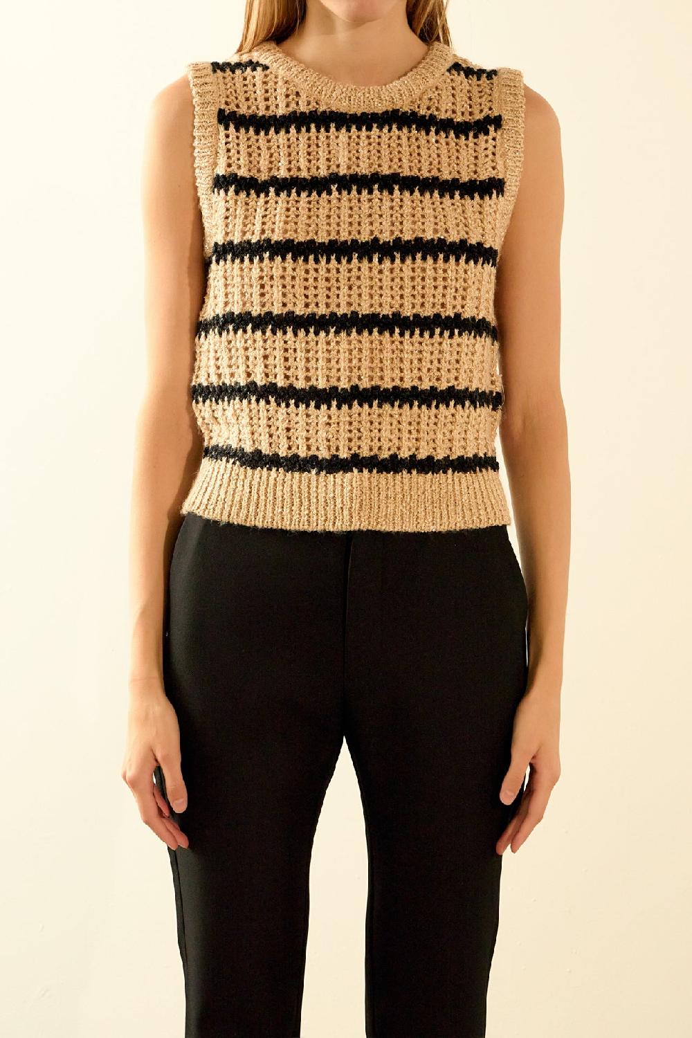 Endless Rose Sequins Stripe Knit Top TAUPE/BLACK
