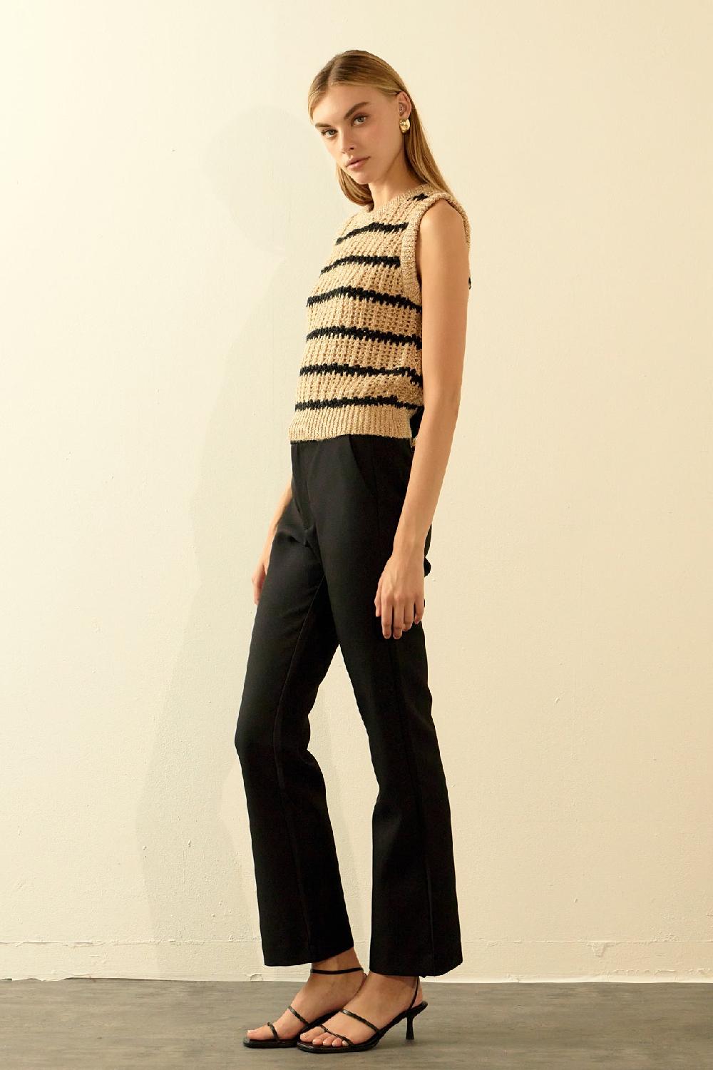 Endless Rose Sequins Stripe Knit Top TAUPE/BLACK