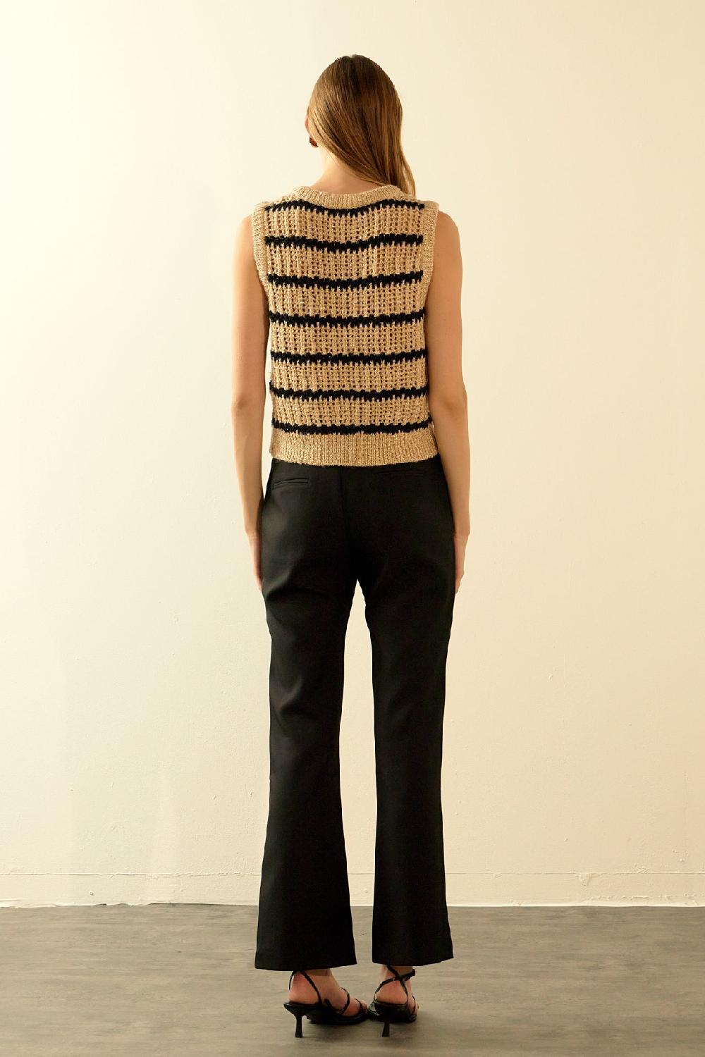 Endless Rose Sequins Stripe Knit Top TAUPE/BLACK