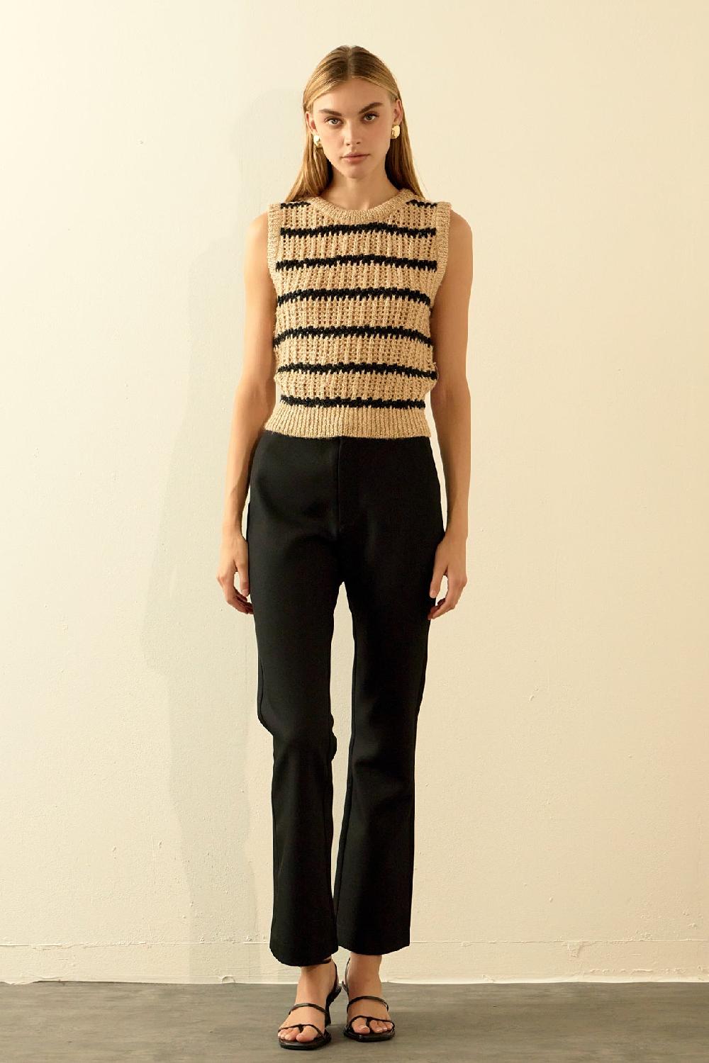 endless rose Sequins Stripe Knit Top TAUPE/BLACK