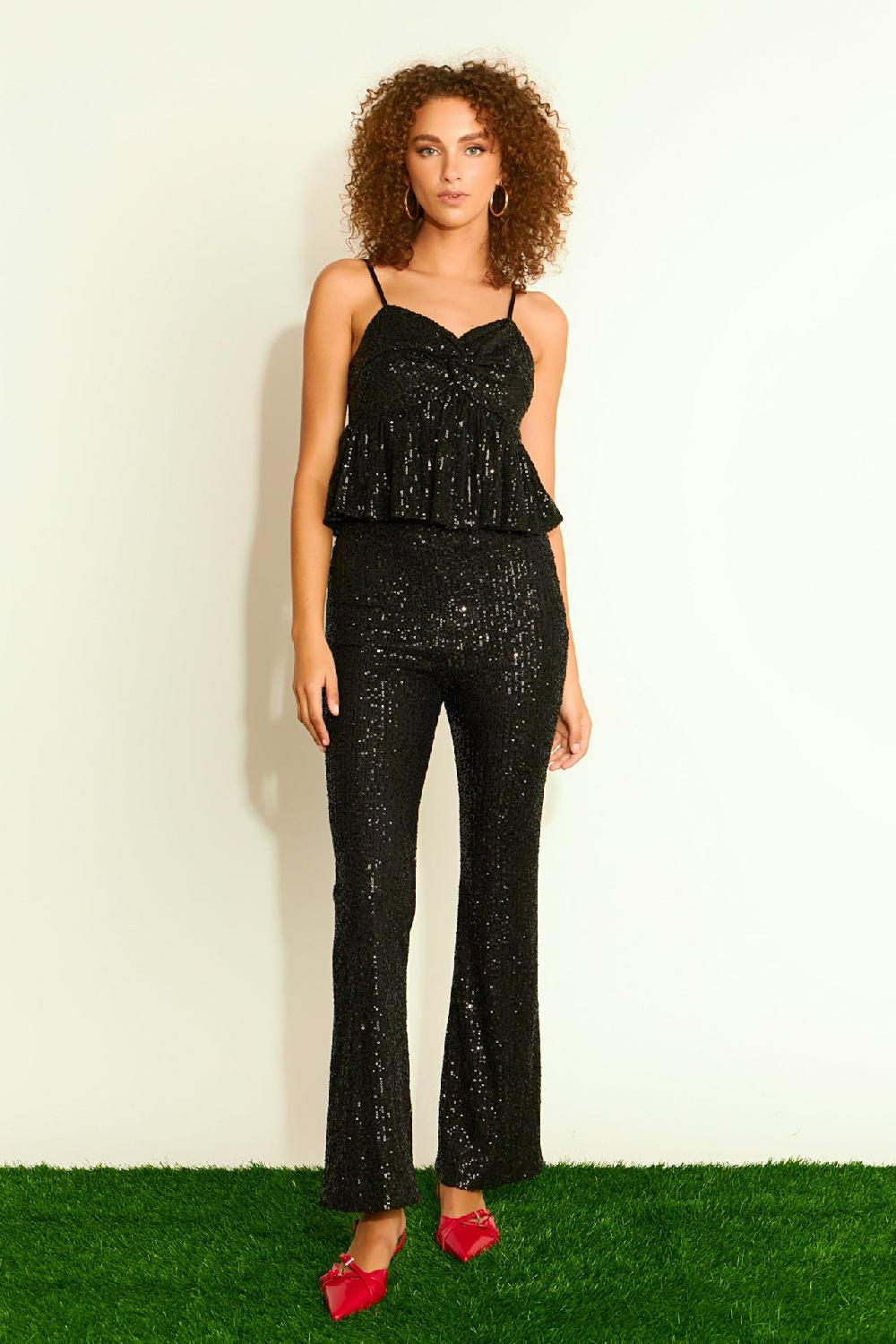 endless rose Sequins Tank Top BLACK