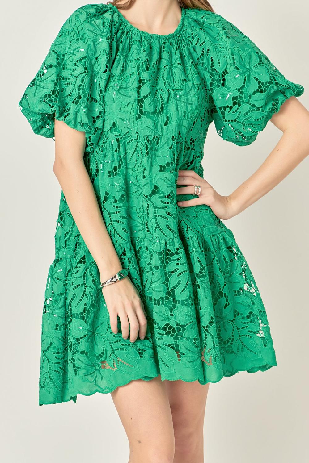 Endless Rose Sequins Tiered Mini Dress GREEN