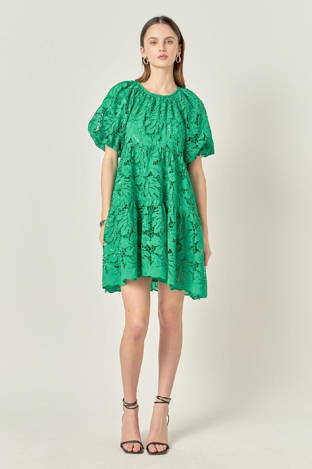 endless rose Sequins Tiered Mini Dress GREEN