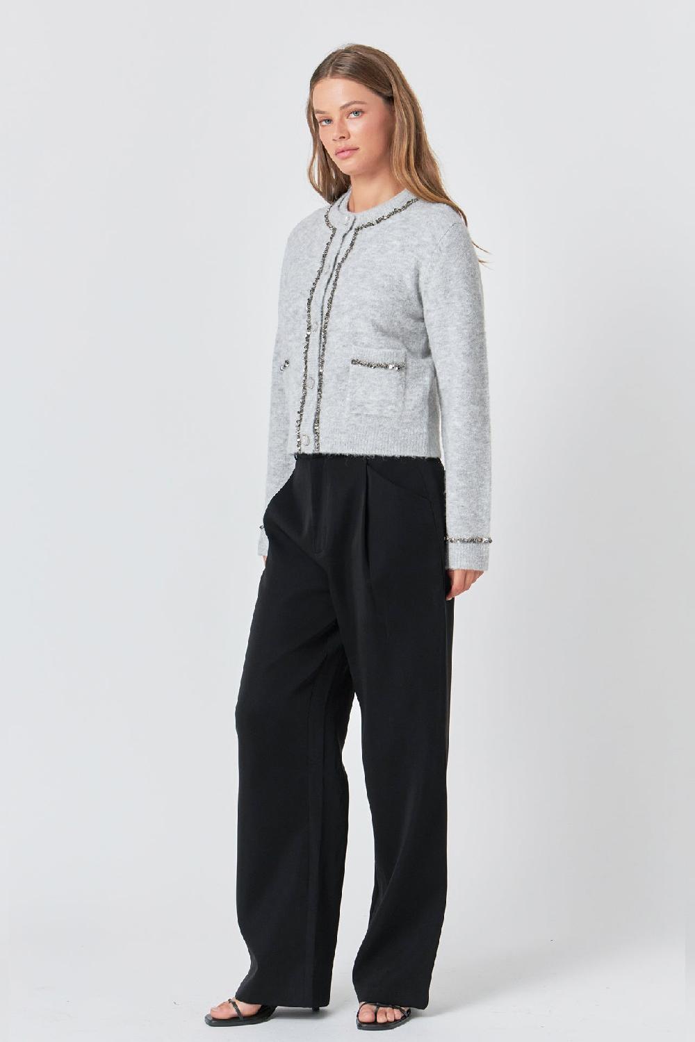 Endless Rose Sequins Trim Cardigan HEATHER GREY