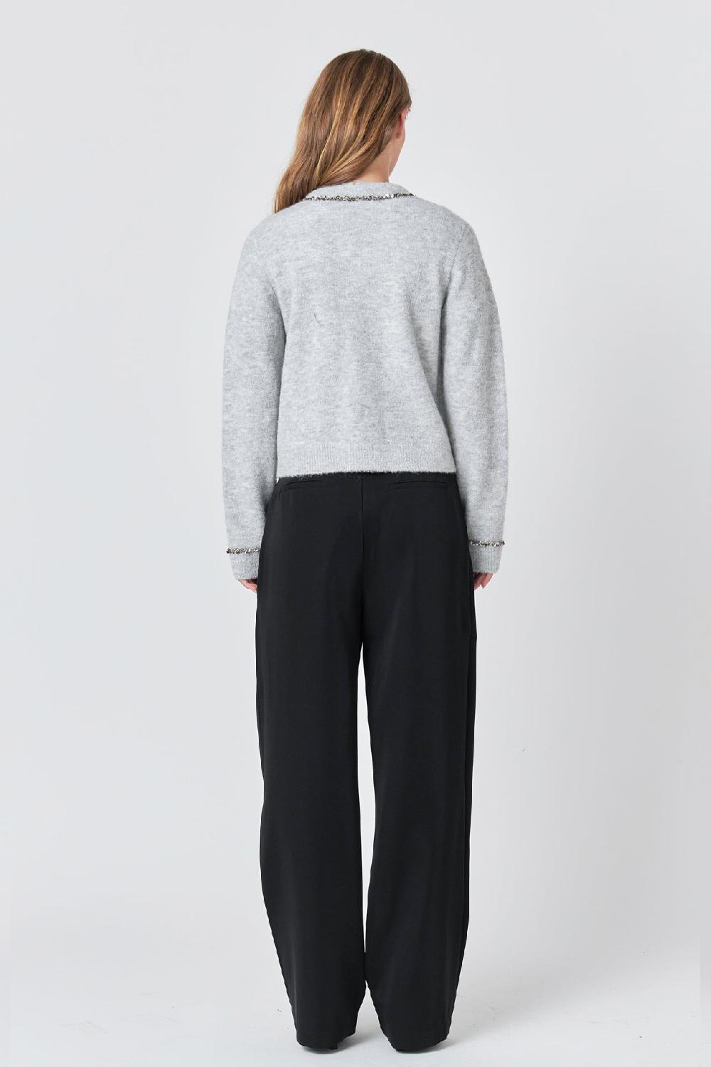 Endless Rose Sequins Trim Cardigan HEATHER GREY