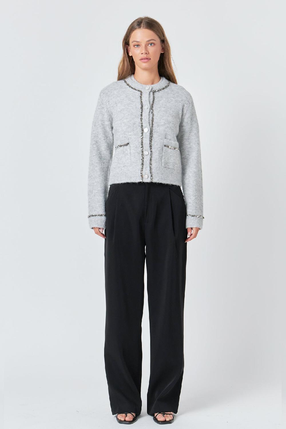 endless rose Sequins Trim Cardigan HEATHER GREY