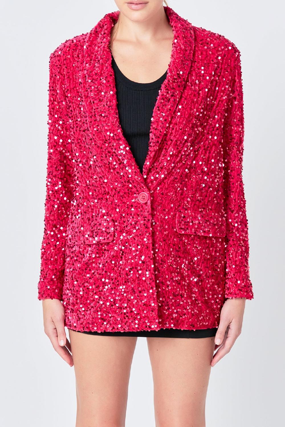 Endless Rose Sequins Velvet Blazer FUCHSIA
