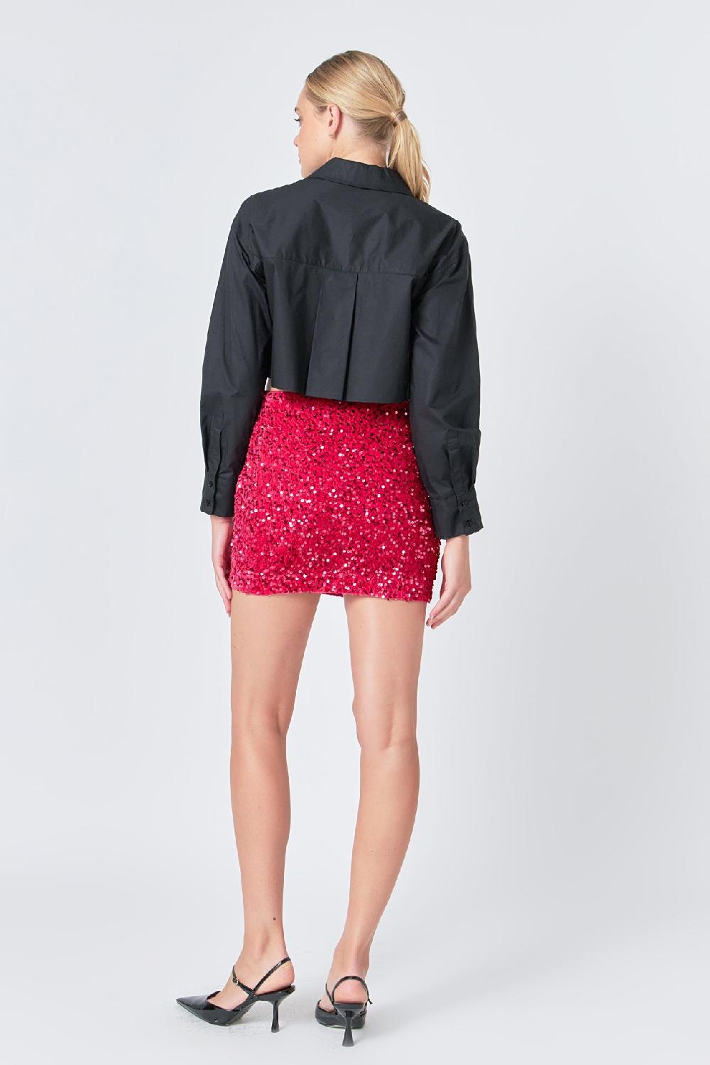 Endless Rose Sequins Velvet Skirt FUCHSIA