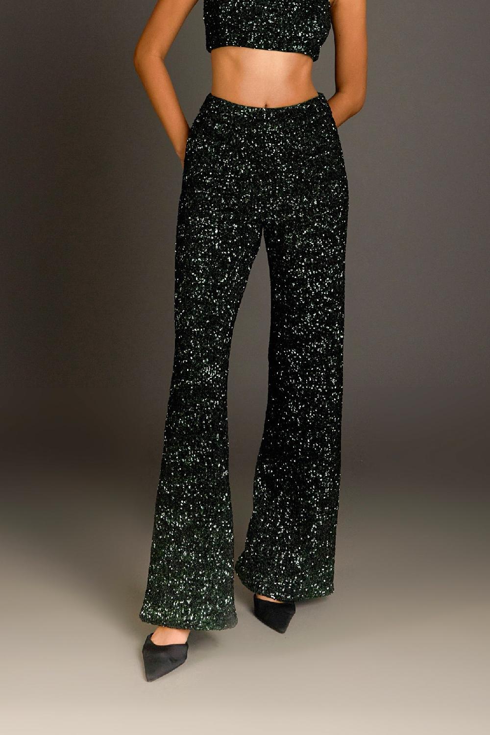 Endless Rose Sequins Wide Leg Pants EMERALD
