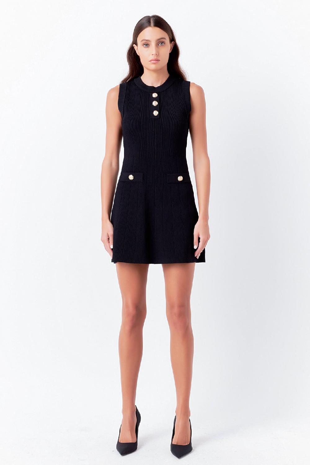 endless rose Shank Button Knit Mini Dress RED