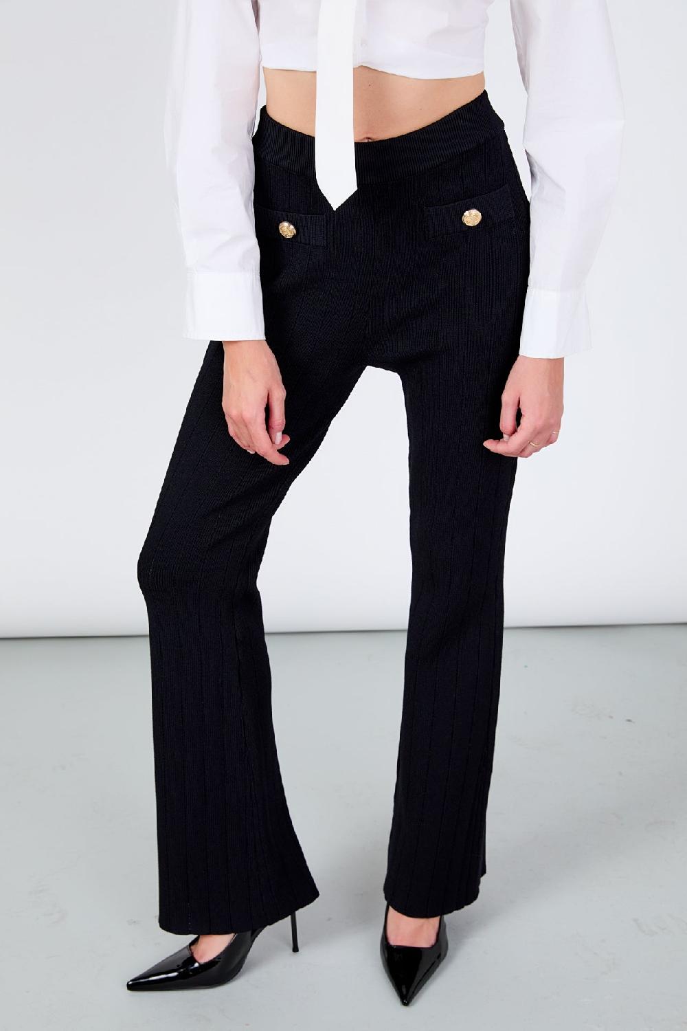 Endless Rose Shank Button Knit Pants BLACK