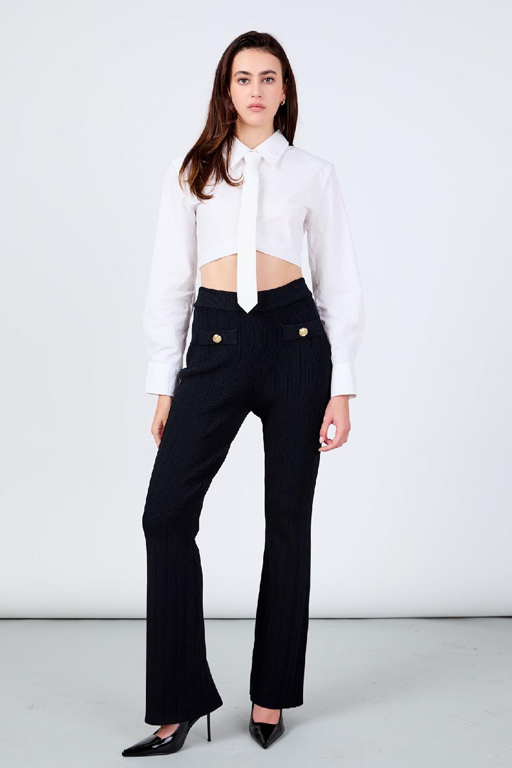 endless rose Shank Button Knit Pants BLACK