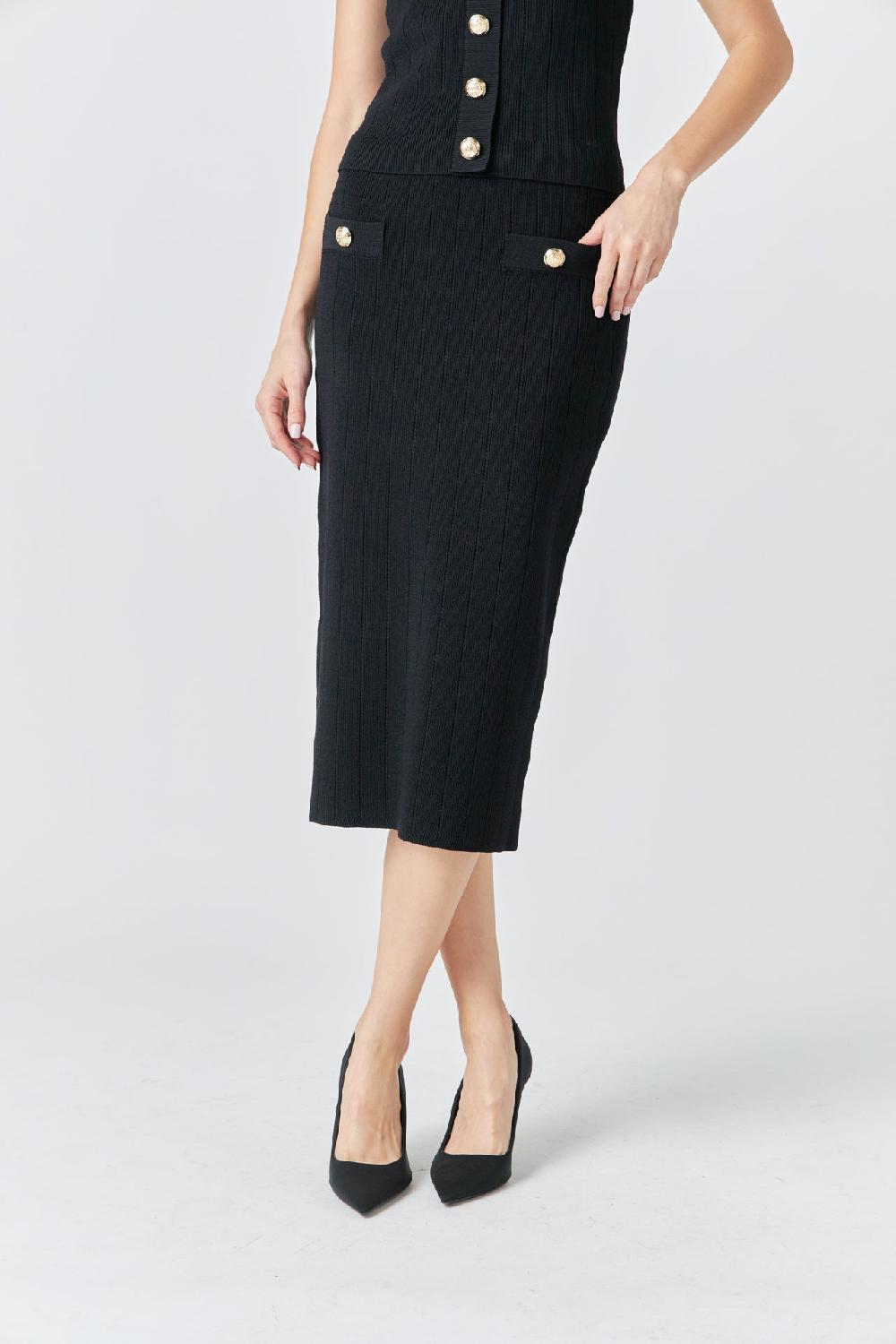 Endless Rose Shank Button Midi Skirt BLACK