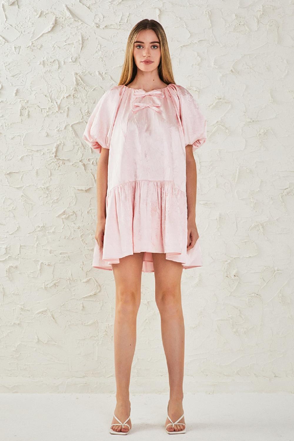 endless rose Sheen Bow Detail Mini Dress PINK
