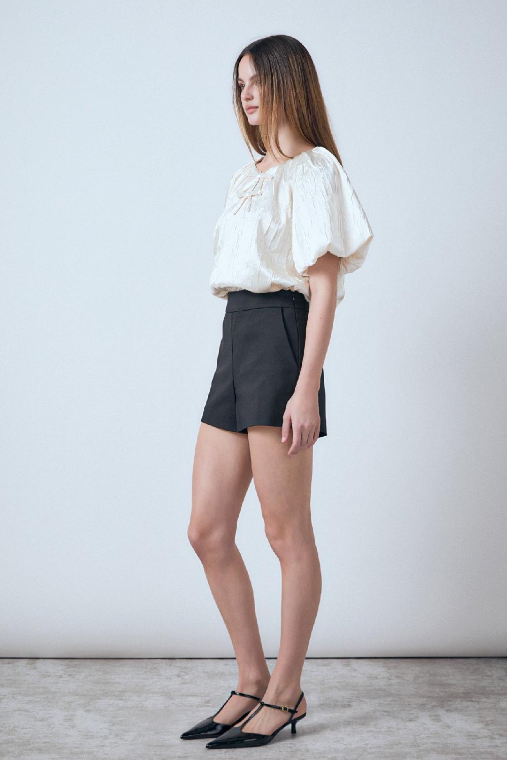 Endless Rose Sheen Crinkle Bow Detail Top CREAM