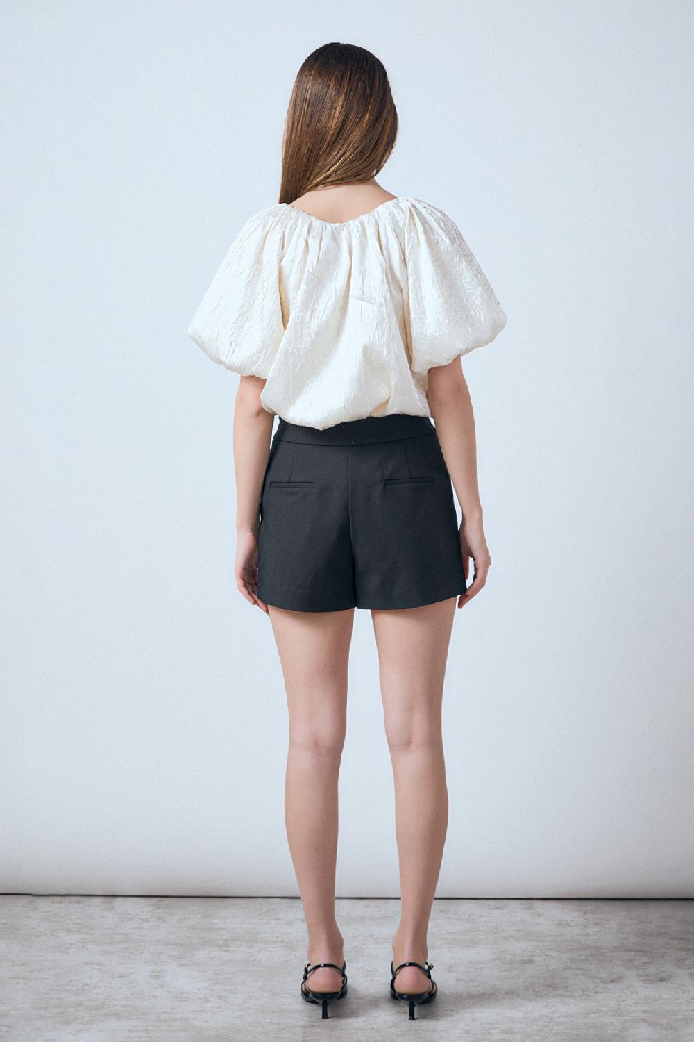 Endless Rose Sheen Crinkle Bow Detail Top CREAM