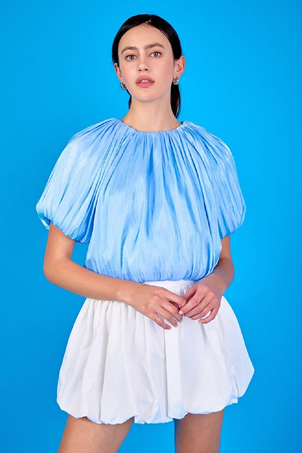 endless rose Sheen Effect Blouson Top OCEAN BLUE