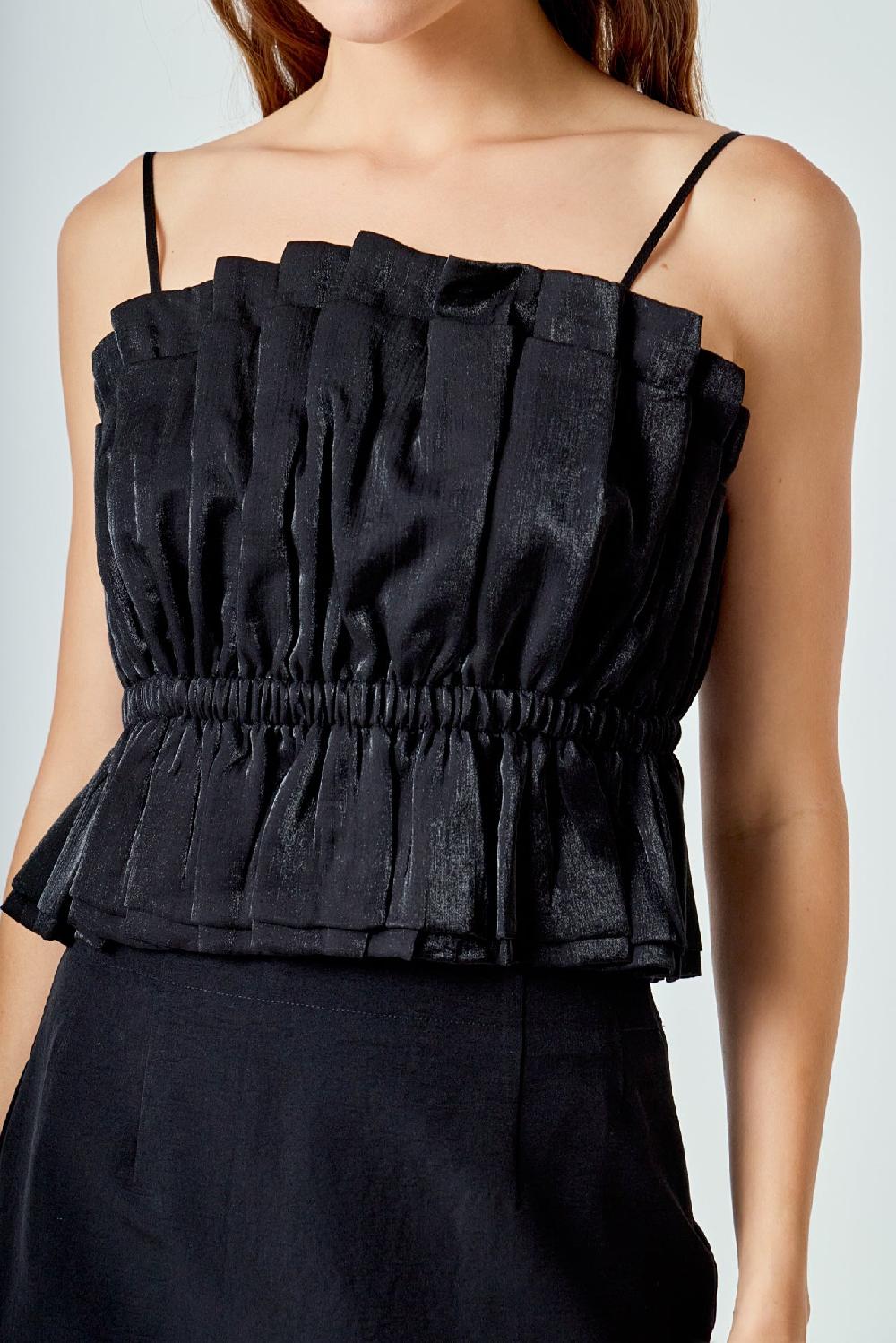 Endless Rose Sheen Ruffled Strapless Top BLACK