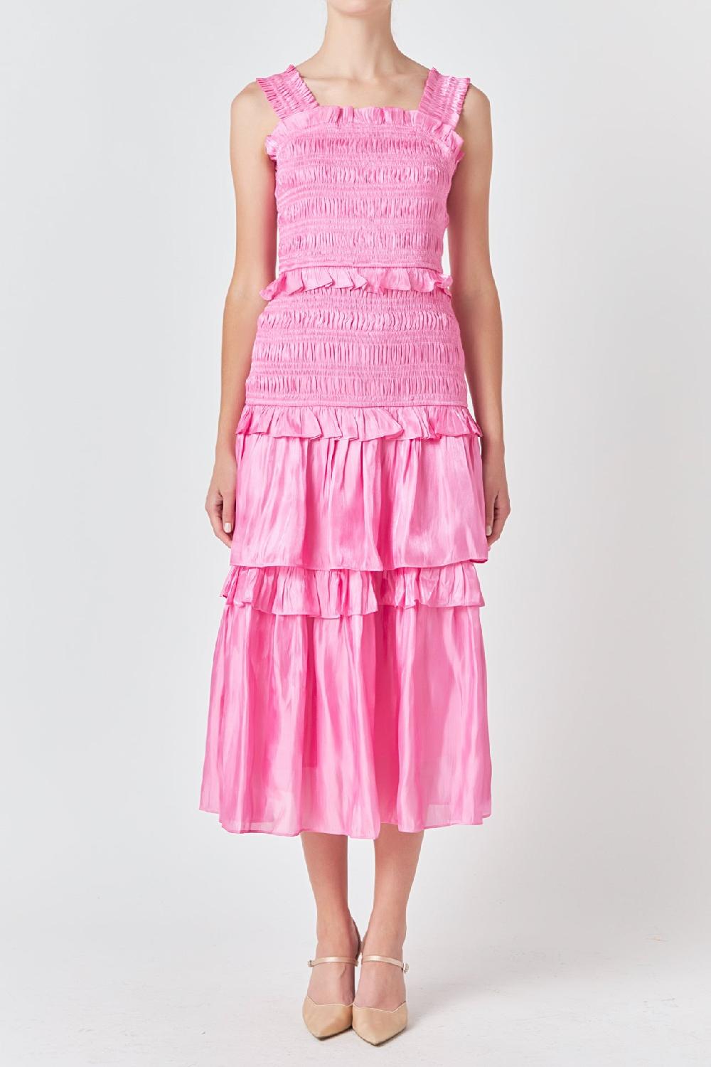 Endless Rose Sheen Smocked Maxi Dress PINK