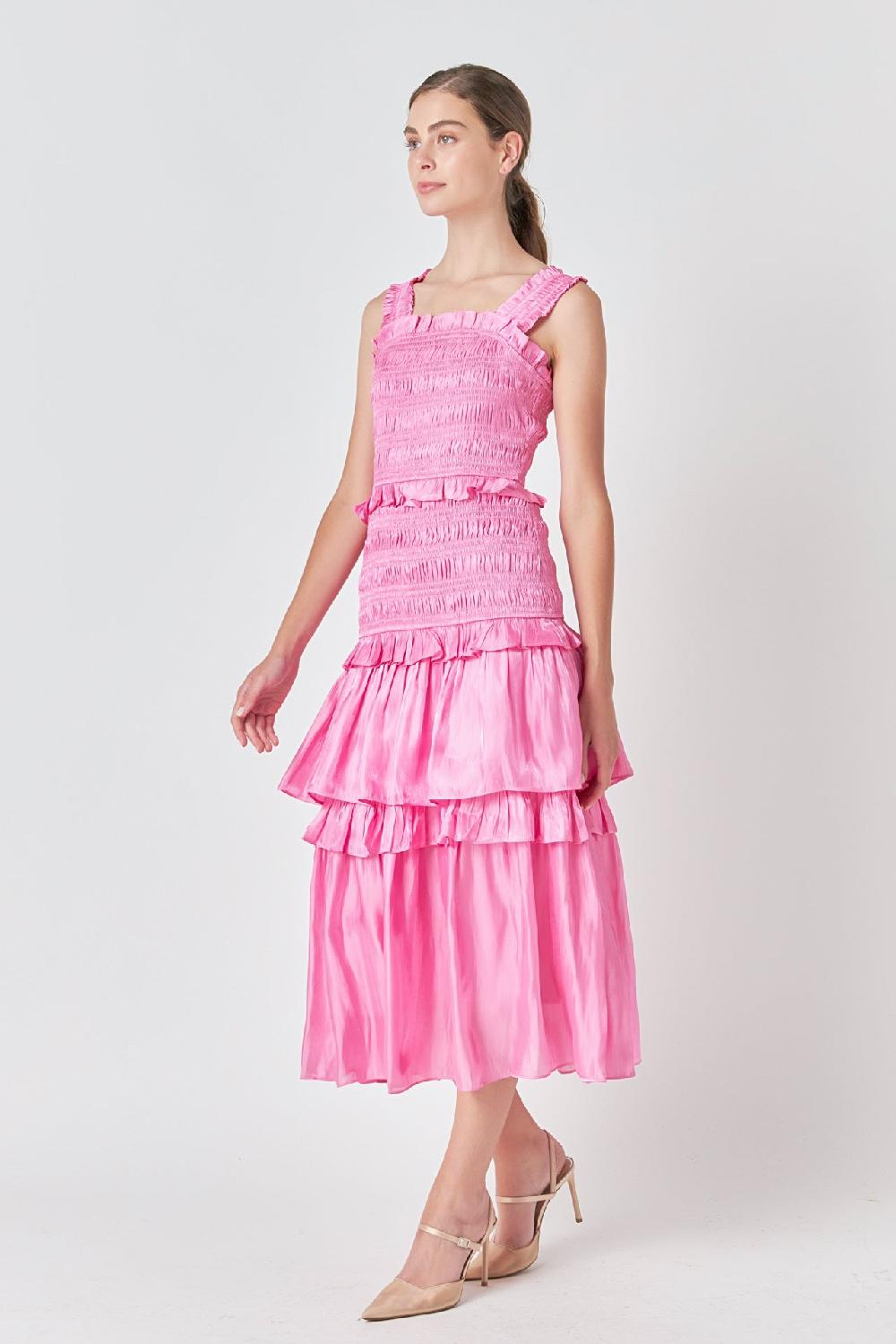 Endless Rose Sheen Smocked Maxi Dress PINK