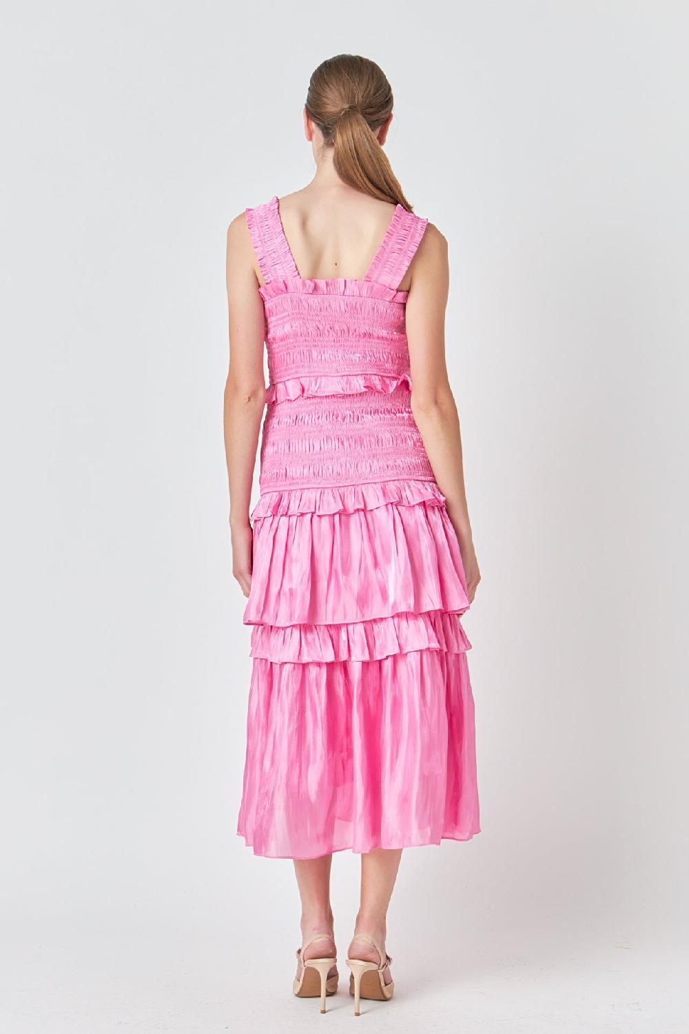 Endless Rose Sheen Smocked Maxi Dress PINK