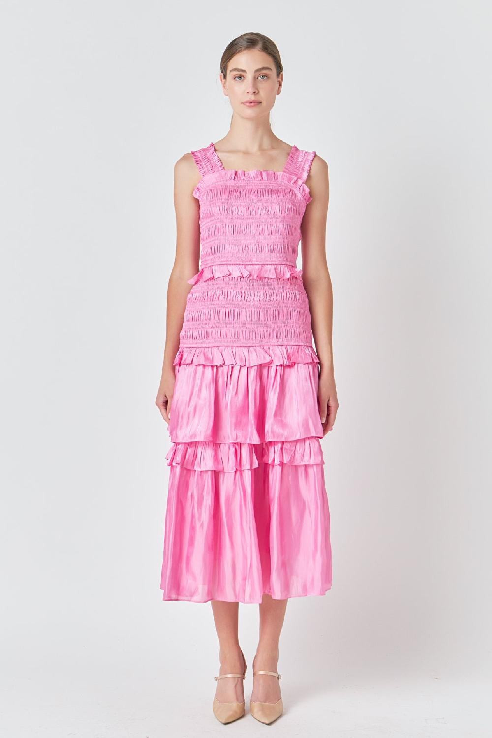 endless rose Sheen Smocked Maxi Dress PINK