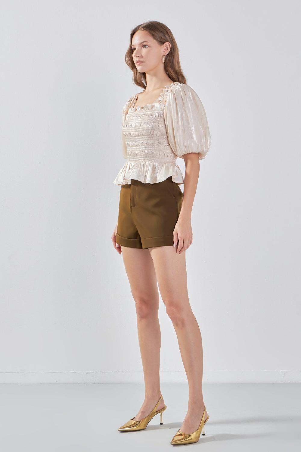 Endless Rose Sheen Smocked Top CREAM