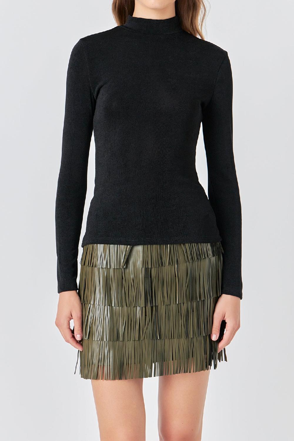 Endless Rose Sheen Stretch Long Sleeve Top BLACK