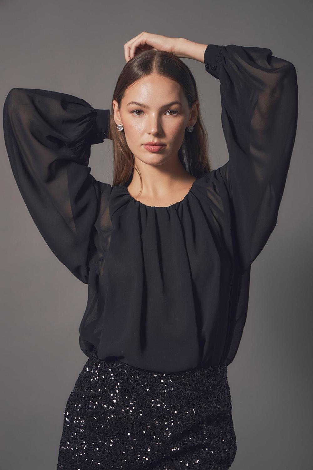 endless rose Sheer Balloon Bodysuit BLACK